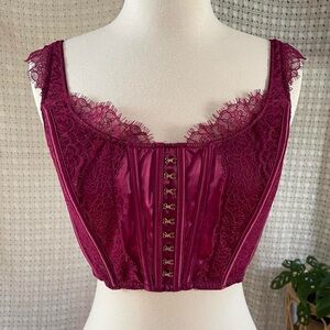 NWT Victoria's Secret Plum Satin Lace Mesh Cropped Bustier Corset Top Size M DD